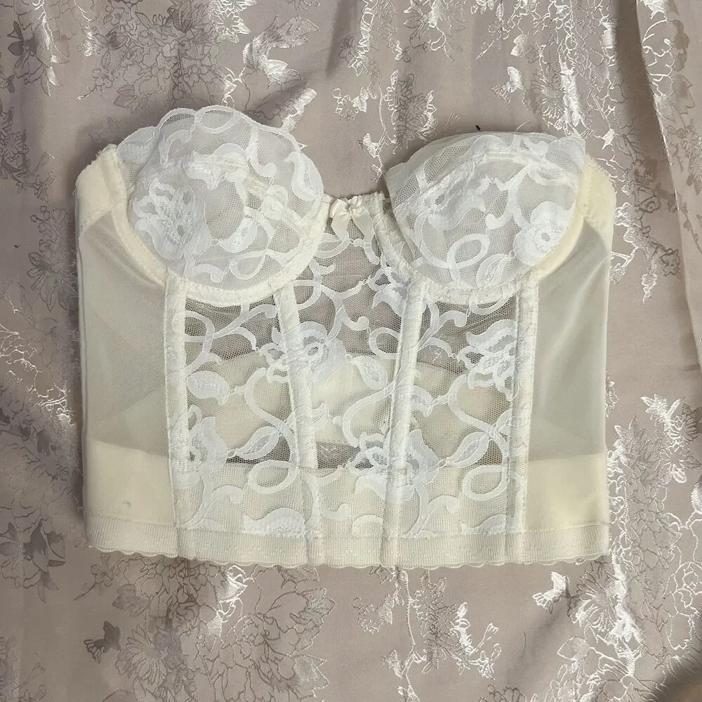 90s Vintage Victoria's Secret Gold Label Cream Lace Strapless Corset Size 32A